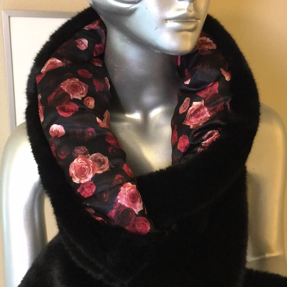 WHBM Faux Fur Puffer Scarf Romantic Rose